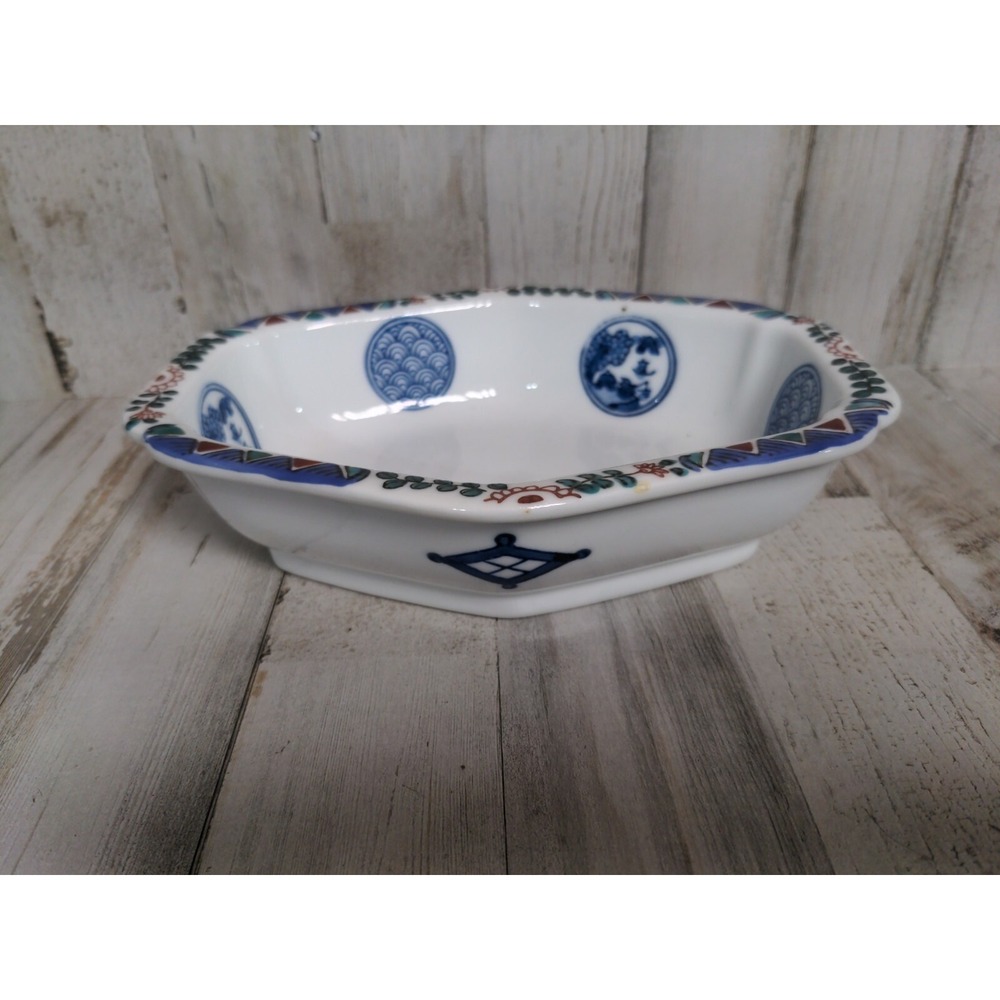 Vintage Japanese Hexagon Trinket Bowl 7" x 5.25"‎